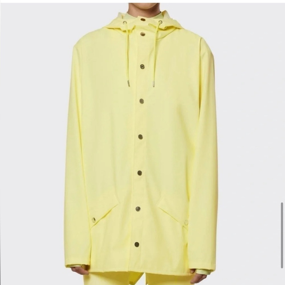 Rains Unisex Straw Yellow Waterproof Rain Jacket Button Zip Closure - Picture 2 of 11